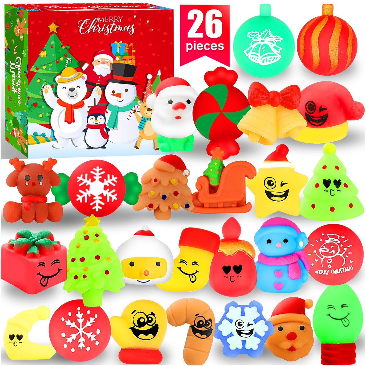 MOZACI Squishies 26 Pack Mochi Squishy Toys - Christmas Kawaii Cat Squishys Slow Rising Animals - Party Favors Goodie Bag Birthday Gifts Mini Squishies Stress Reliever Toy Pack