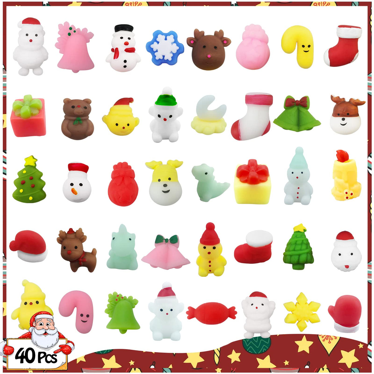 40pcs Christmas Mochi Squishy Toys Squishies Christmas Toys for Kids Girls Boys Adults Stress Relieve Chrisrmas Party Favors Stocking Stuffers.